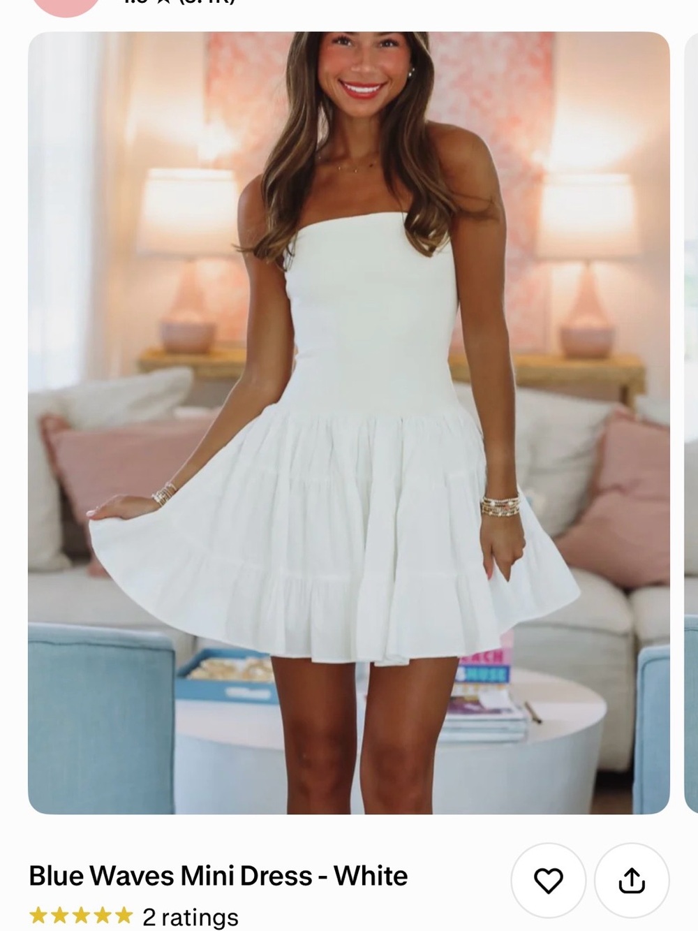 Blue Waves White Strapless Tiered Mini Dress